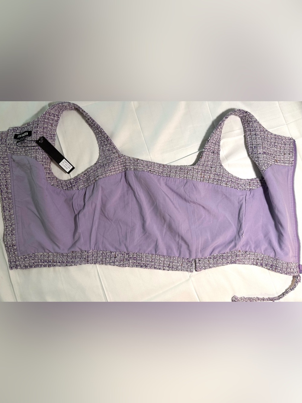 Steve Madden Lavender Tweed Crop Top NWT Small Square Neck Sleeveless - Picture 7 of 10